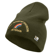 U.S. Army 42nd Infantry Division Symbol Embroidered 8 Inch Solid Knit Short Beanie Made in USA - Olive OSFM