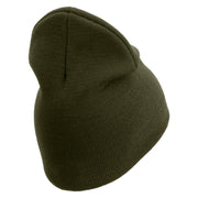 U.S. Army 42nd Infantry Division Symbol Embroidered 8 Inch Solid Knit Short Beanie Made in USA - Olive OSFM