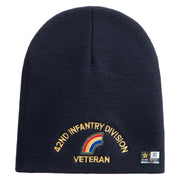 U.S. Army 42nd Infantry Division Symbol Embroidered 8 Inch Solid Knit Short Beanie Made in USA - Navy OSFM