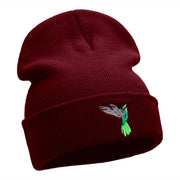 Humming Bird Embroidered 12 Inch Long Knitted Beanie