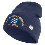 U.S. Army 3rd Infantry Division Logo Embroidered 12 Inch Solid Knit Cuff Long Beanie Made in USA - Navy OSFM
