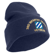 U.S. Army 3rd Infantry Division Logo Embroidered 12 Inch Solid Knit Cuff Long Beanie Made in USA - Navy OSFM