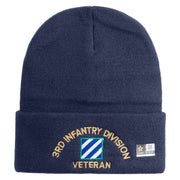 U.S. Army 3rd Infantry Division Logo Embroidered 12 Inch Solid Knit Cuff Long Beanie Made in USA - Navy OSFM