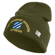 U.S. Army 3rd Infantry Division Logo Embroidered 12 Inch Solid Knit Cuff Long Beanie Made in USA - Olive OSFM