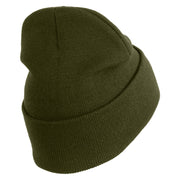 U.S. Army 3rd Infantry Division Logo Embroidered 12 Inch Solid Knit Cuff Long Beanie Made in USA - Olive OSFM