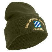 U.S. Army 3rd Infantry Division Logo Embroidered 12 Inch Solid Knit Cuff Long Beanie Made in USA - Olive OSFM