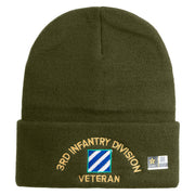 U.S. Army 3rd Infantry Division Logo Embroidered 12 Inch Solid Knit Cuff Long Beanie Made in USA - Olive OSFM
