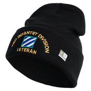U.S. Army 3rd Infantry Division Logo Embroidered 12 Inch Solid Knit Cuff Long Beanie Made in USA - Black OSFM