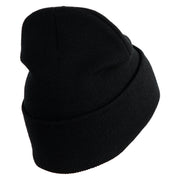 U.S. Army 3rd Infantry Division Logo Embroidered 12 Inch Solid Knit Cuff Long Beanie Made in USA - Black OSFM