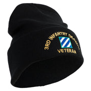 U.S. Army 3rd Infantry Division Logo Embroidered 12 Inch Solid Knit Cuff Long Beanie Made in USA - Black OSFM