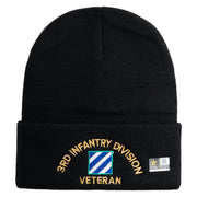 U.S. Army 3rd Infantry Division Logo Embroidered 12 Inch Solid Knit Cuff Long Beanie Made in USA - Black OSFM