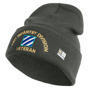 U.S. Army 3rd Infantry Division Logo Embroidered 12 Inch Solid Knit Cuff Long Beanie Made in USA - Charcoal OSFM
