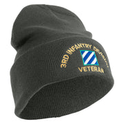 U.S. Army 3rd Infantry Division Logo Embroidered 12 Inch Solid Knit Cuff Long Beanie Made in USA - Charcoal OSFM