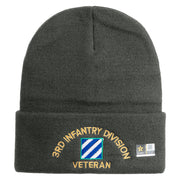U.S. Army 3rd Infantry Division Logo Embroidered 12 Inch Solid Knit Cuff Long Beanie Made in USA - Charcoal OSFM