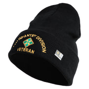 U.S. Army 4th Infantry Division Logo Embroidered 12 Inch Solid Knit Cuff Long Beanie Made in USA - Black OSFM