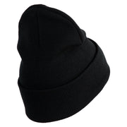 U.S. Army 4th Infantry Division Logo Embroidered 12 Inch Solid Knit Cuff Long Beanie Made in USA - Black OSFM