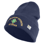 U.S. Army 4th Infantry Division Logo Embroidered 12 Inch Solid Knit Cuff Long Beanie Made in USA - Navy OSFM