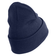 U.S. Army 4th Infantry Division Logo Embroidered 12 Inch Solid Knit Cuff Long Beanie Made in USA - Navy OSFM