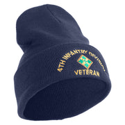 U.S. Army 4th Infantry Division Logo Embroidered 12 Inch Solid Knit Cuff Long Beanie Made in USA - Navy OSFM