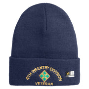 U.S. Army 4th Infantry Division Logo Embroidered 12 Inch Solid Knit Cuff Long Beanie Made in USA - Navy OSFM