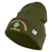 U.S. Army 4th Infantry Division Logo Embroidered 12 Inch Solid Knit Cuff Long Beanie Made in USA - Olive OSFM