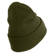U.S. Army 4th Infantry Division Logo Embroidered 12 Inch Solid Knit Cuff Long Beanie Made in USA - Olive OSFM