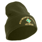 U.S. Army 4th Infantry Division Logo Embroidered 12 Inch Solid Knit Cuff Long Beanie Made in USA - Olive OSFM