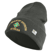 U.S. Army 4th Infantry Division Logo Embroidered 12 Inch Solid Knit Cuff Long Beanie Made in USA - Charcoal OSFM