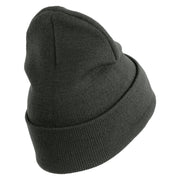 U.S. Army 4th Infantry Division Logo Embroidered 12 Inch Solid Knit Cuff Long Beanie Made in USA - Charcoal OSFM