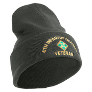 U.S. Army 4th Infantry Division Logo Embroidered 12 Inch Solid Knit Cuff Long Beanie Made in USA - Charcoal OSFM