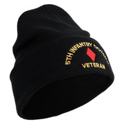 U.S. Army 5th Infantry Division Logo Embroidered 12 Inch Solid Knit Cuff Long Beanie Made in USA - Black OSFM