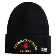 U.S. Army 5th Infantry Division Logo Embroidered 12 Inch Solid Knit Cuff Long Beanie Made in USA - Black OSFM