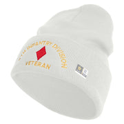 U.S. Army 5th Infantry Division Logo Embroidered 12 Inch Solid Knit Cuff Long Beanie Made in USA - White OSFM