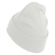 U.S. Army 5th Infantry Division Logo Embroidered 12 Inch Solid Knit Cuff Long Beanie Made in USA - White OSFM