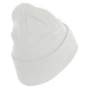 U.S. Army 5th Infantry Division Logo Embroidered 12 Inch Solid Knit Cuff Long Beanie Made in USA - White OSFM