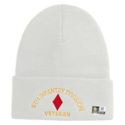 U.S. Army 5th Infantry Division Logo Embroidered 12 Inch Solid Knit Cuff Long Beanie Made in USA - White OSFM