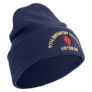 U.S. Army 5th Infantry Division Logo Embroidered 12 Inch Solid Knit Cuff Long Beanie Made in USA - Navy OSFM