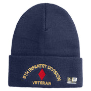 U.S. Army 5th Infantry Division Logo Embroidered 12 Inch Solid Knit Cuff Long Beanie Made in USA - Navy OSFM