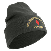 U.S. Army 5th Infantry Division Logo Embroidered 12 Inch Solid Knit Cuff Long Beanie Made in USA - Charcoal OSFM