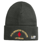 U.S. Army 5th Infantry Division Logo Embroidered 12 Inch Solid Knit Cuff Long Beanie Made in USA - Charcoal OSFM