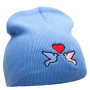 2 Love Birds Embroidered 8 Inch Short Beanie