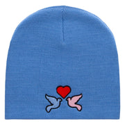 2 Love Birds Embroidered 8 Inch Short Beanie