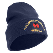 U.S. Army 7th Infantry Division Logo Embroidered 12 Inch Solid Knit Cuff Long Beanie Made in USA - Navy OSFM
