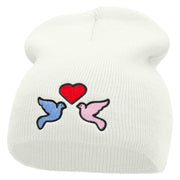 2 Love Birds Embroidered 8 Inch Short Beanie