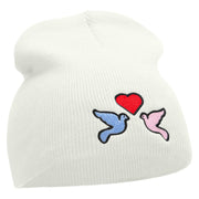 2 Love Birds Embroidered 8 Inch Short Beanie