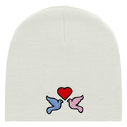 2 Love Birds Embroidered 8 Inch Short Beanie