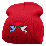 2 Love Birds Embroidered 8 Inch Short Beanie