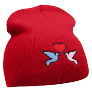 2 Love Birds Embroidered 8 Inch Short Beanie