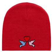 2 Love Birds Embroidered 8 Inch Short Beanie