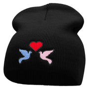 2 Love Birds Embroidered 8 Inch Short Beanie